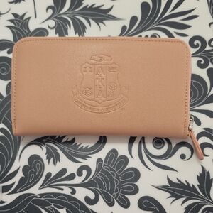 Alpha Kappa Alpha Blush Pink Embossed Crest Zip Wallet